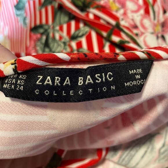 Zara - Floral Stipe V Back with Tie - Flare Sleeve Top sz XS - Picture 8 of 8